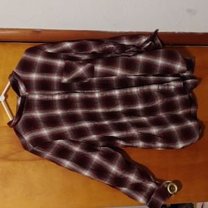 Rue21 + White and Burgandy Plaid Flannel Shirt